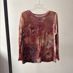 Coldwater Creek Red and Brown Blouse with Artistic Design